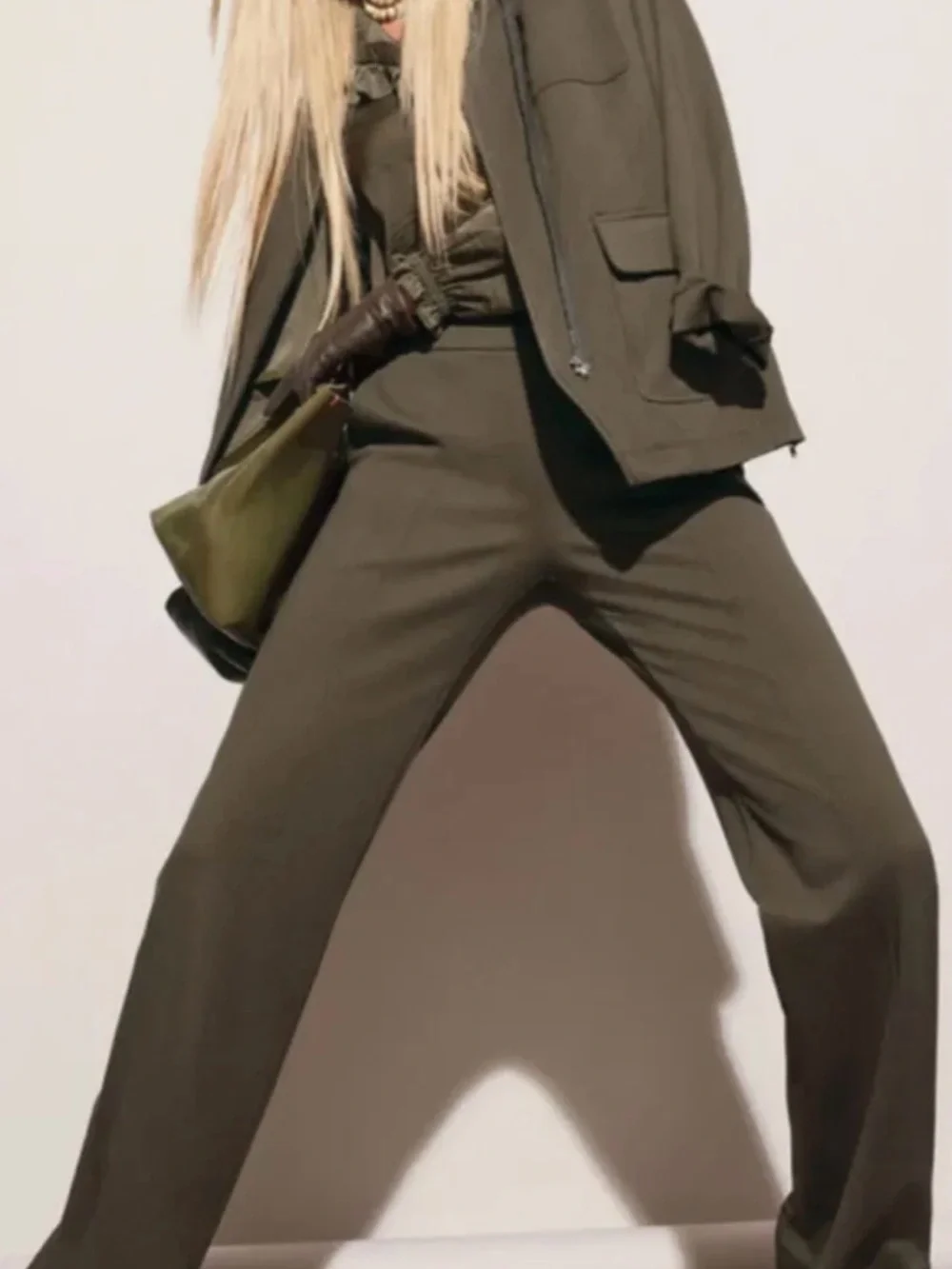 CAbi Academy Trousers Olive Green High-Waist Wide-Leg
